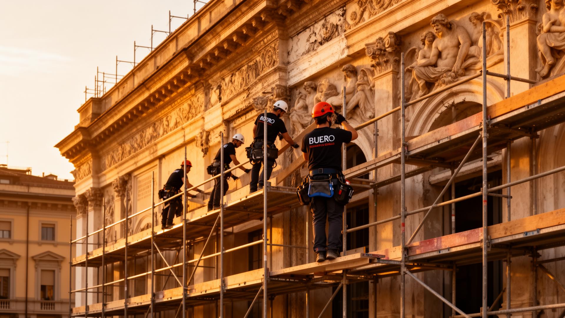 Squadra di Duomo Costruzioni al lavoro su un palazzo storico a Milano